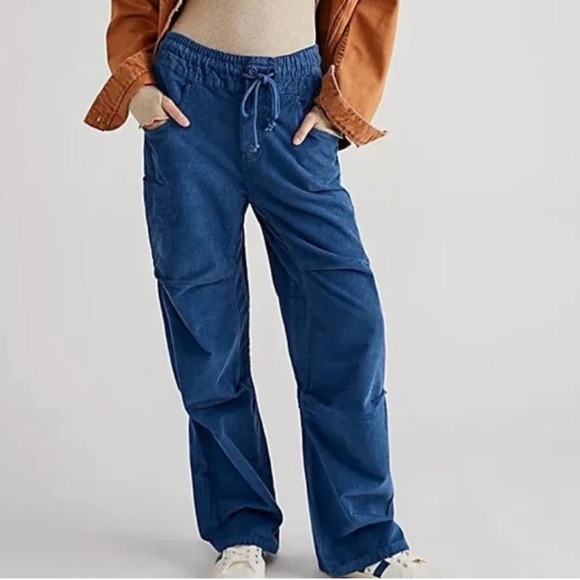 Free People We The Free Modern Love Blue Baggy Corduroy...